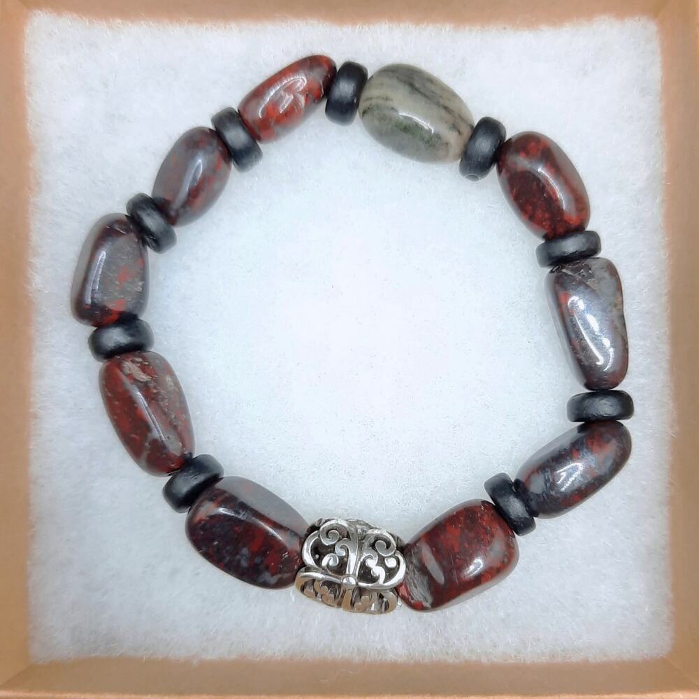 Artisan Brecciated Jasper Nugget Bracelet Red Gray Beaded Unisex Gemstones NEW